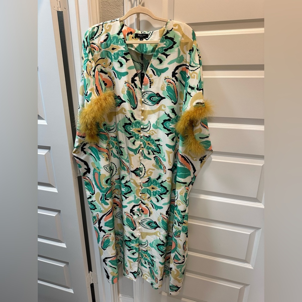 Amazing feather trimmed brand new kaftan  dress